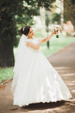 Zarif beyaz elbiseler içinde güzel bir gelin