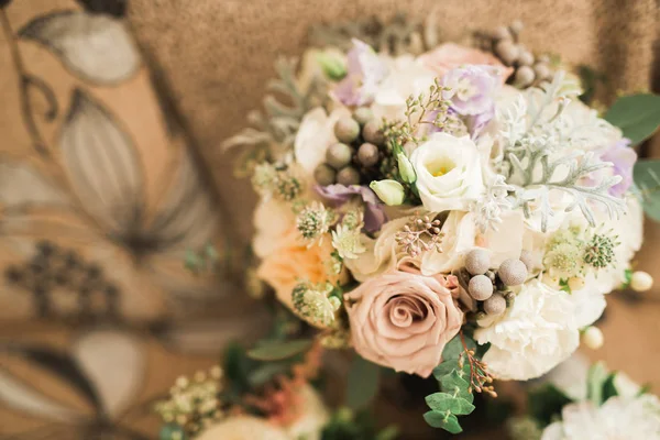 Beautiful wedding bouquet with different flowers, roses — Stock Photo, Image