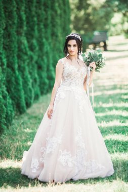 Zarif beyaz elbiseler içinde güzel bir gelin