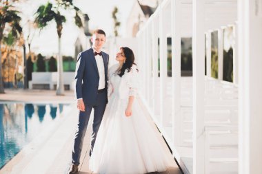 Gelin ve damat el ele tutuşuyor.