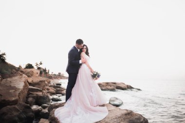 Mutlu evlilik çifti güzel manzarada kalıyor.