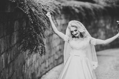 Zarif beyaz elbiseler içinde güzel bir gelin