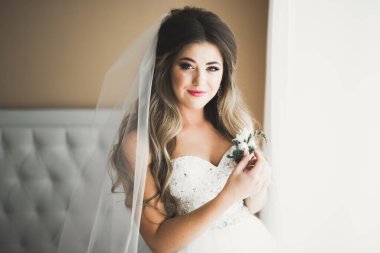 Düğün sabahı peçeli güzel bir gelin portresi.