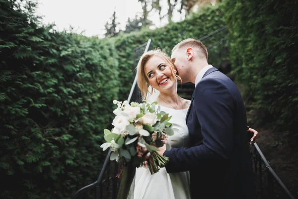 Bröllopspar brud och brudgum hålla händer — Stockfoto