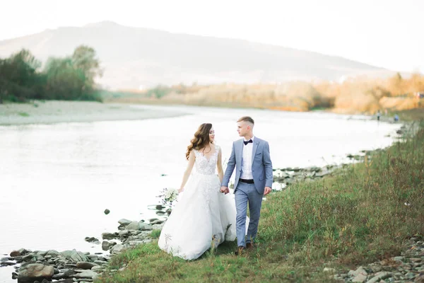 Pareja de boda cogidos de la mano, novio y novia juntos en el día de la boda —  Fotos de Stock