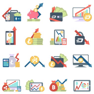 ICO blockchain konsepti ile simgeler kümesi