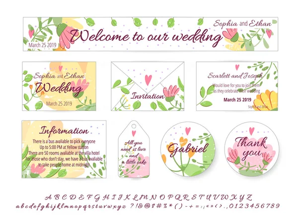 Set vettoriale di carte di design Happy Wedding — Vettoriale Stock