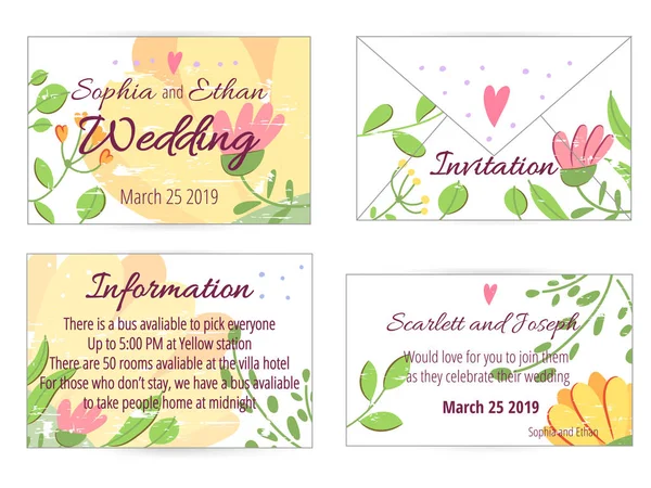 Conjunto vectorial de tarjetas de diseño Happy Wedding — Archivo Imágenes Vectoriales