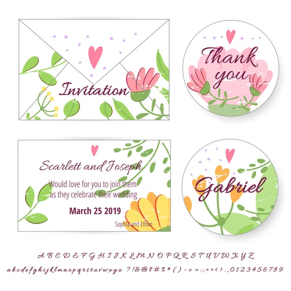 Ensemble vectoriel de cartes de conception Happy Wedding — Image vectorielle