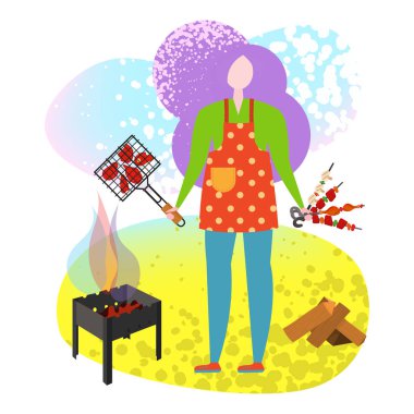 Barbekü poster insanlar ızgara pişirme