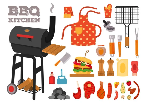 Barbecue grill éléments de dessin animé ensemble — Image vectorielle