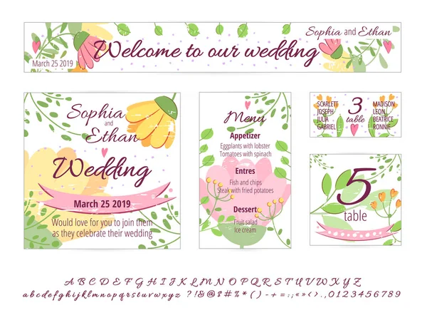 Ensemble vectoriel de cartes de conception Happy Wedding — Image vectorielle