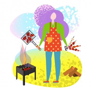 Barbekü poster insanlar ızgara pişirme