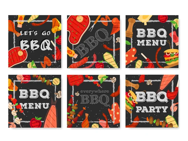 Fiesta de barbacoa, menú, diseño de invitación. Barbacoa — Archivo Imágenes Vectoriales