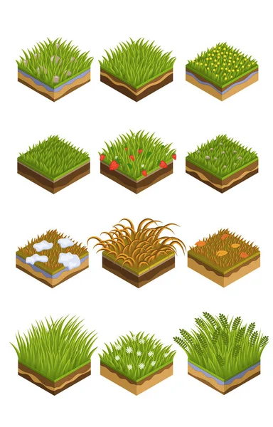 Grass, soil tile layers isometric — Stock Vector