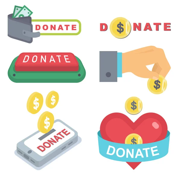 Donate buttons set. Help icon donation — Stock Vector