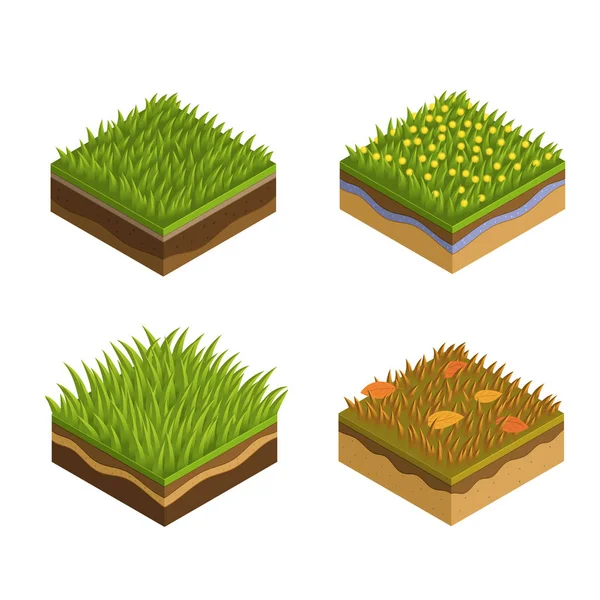 Grass, soil tile layers isometric — Stock Vector