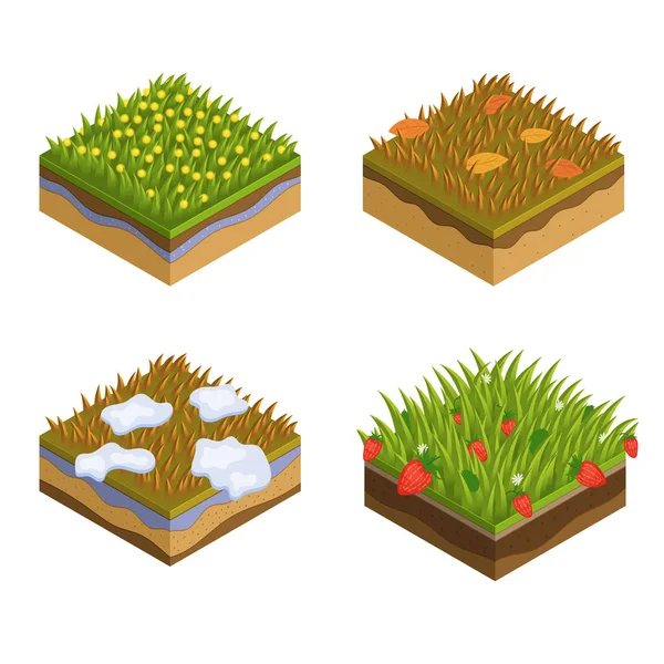 Gräs, jord kakel lager isometrisk — Stock vektor