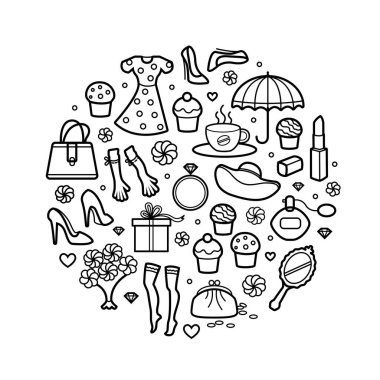 Woman things set in circle shape