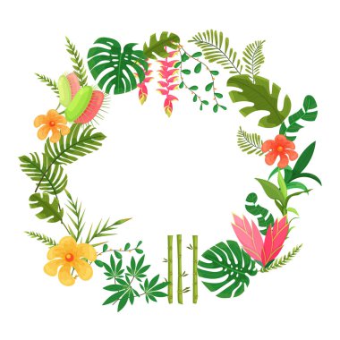 Orman yapraklı, çiçekli güzel bir çerçeve.