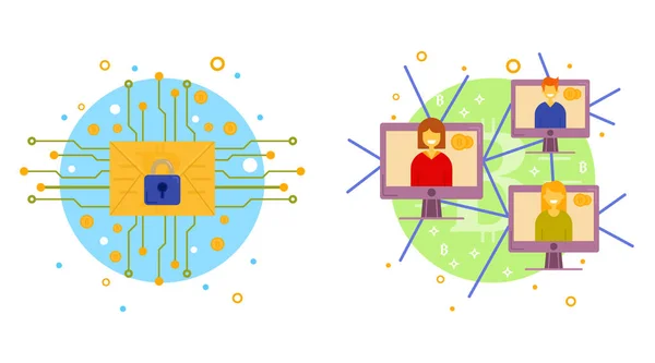 Proceso criptomoneda y conjunto de minería — Archivo Imágenes Vectoriales