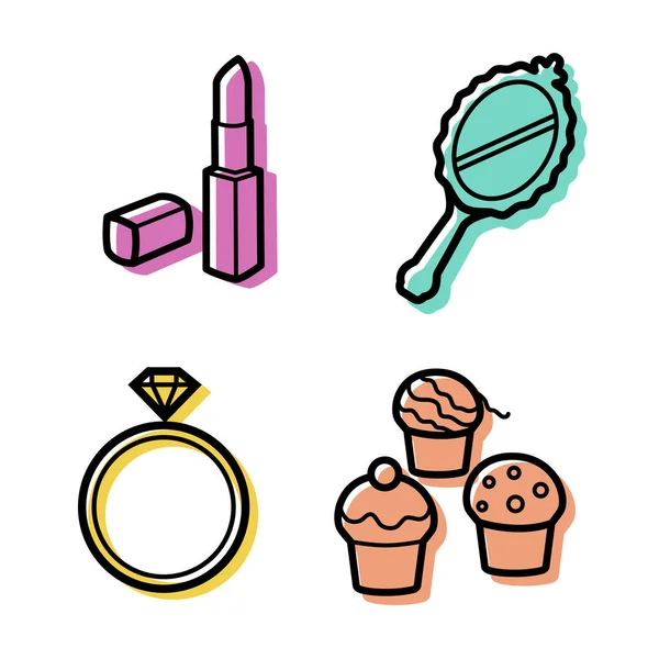 Vrouw accessoires icons set — Stockvector