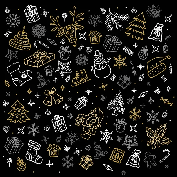 Weihnachten, Neujahr Doodle Hintergrund — Stockvektor