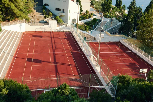 Outdoor Basketball Soccer Tennis Court Red Clay View — Stock Photo, Image