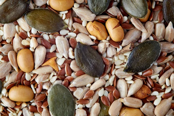 Mezcla Varias Semillas Saludables Incluyendo Frijoles Soya Sésamo Calabaza Semillas —  Fotos de Stock