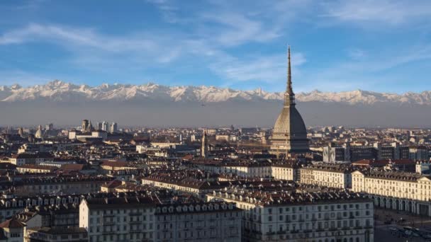 Este Video Muestra Una Vista Aérea Ciudad Turín Italia Horizonte — Vídeos de Stock