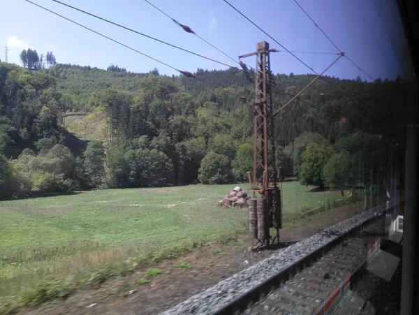 view from the train window while driving