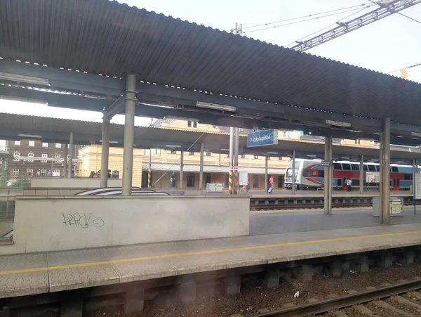 View from the train window onto the field — Stock Photo, Image