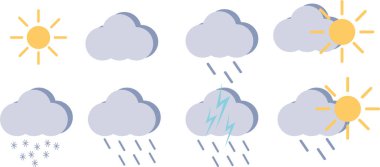 Beyaz arkaplanda hava tahmini simgeleri