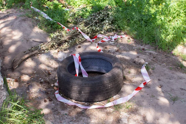 Ελαστικά Από Αυτοκίνητα Που Βρίσκονται Στο Δάσος — Φωτογραφία Αρχείου