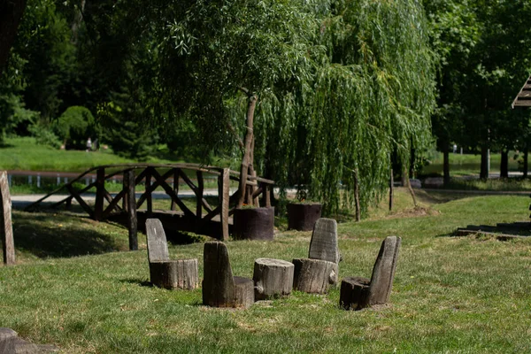 Sillas Madera Claro Parque — Foto de Stock