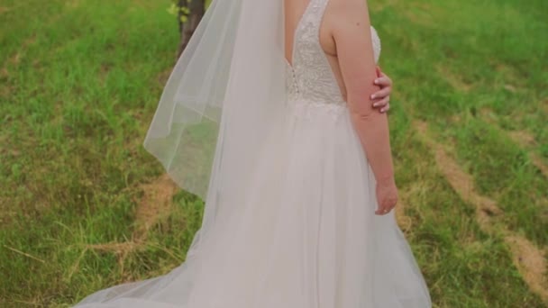 Noiva Vestido Branco Parque — Vídeo de Stock