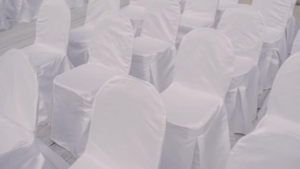 White Chairs Stand Together Wedding Ceremony — Stock Video