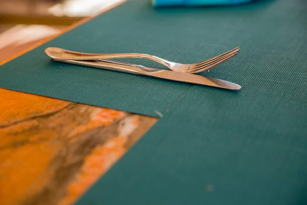 Нож Вилка Пустом Столе — стоковое фото