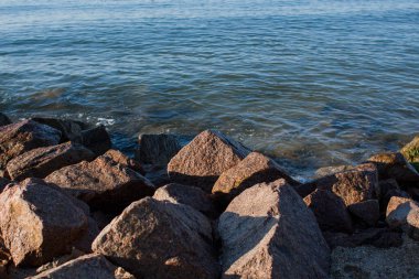 Deniz kıyısındaki suda bir taş.