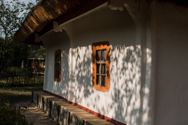 an old thatched house in the forest