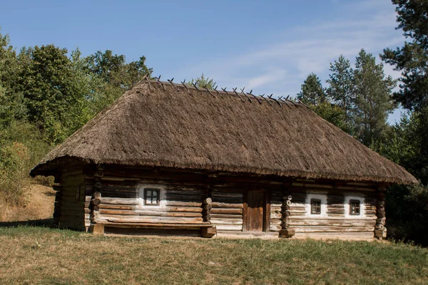 Ein Altes Reetdachhaus Wald — Stockfoto