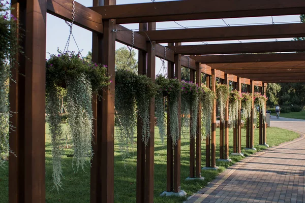 Yazın parktaki güzel ahşap kemer