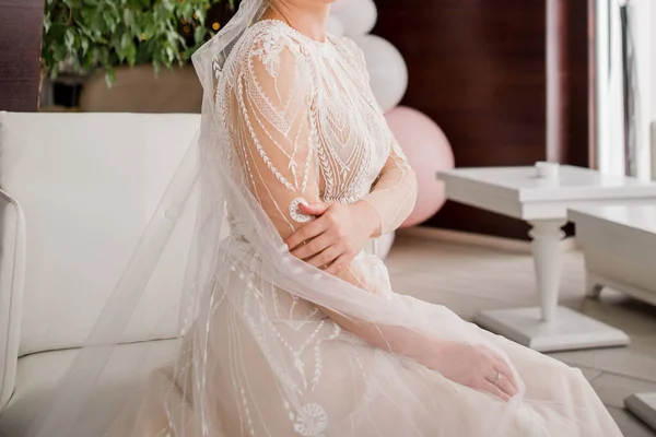 Невеста Красивом Свадебном Платье Вуали — стоковое фото
