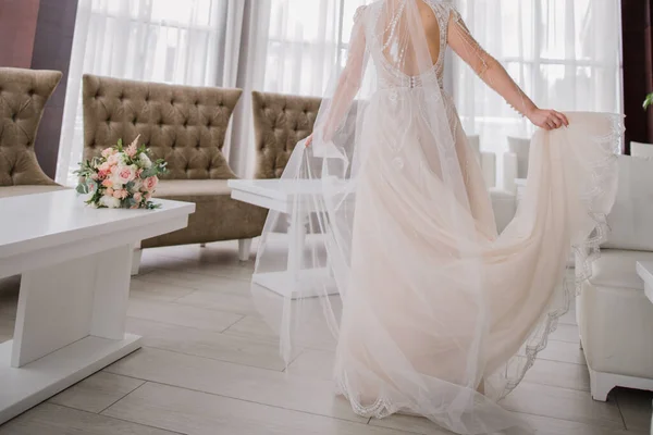 Noiva Belo Vestido Noiva Véu — Fotografia de Stock