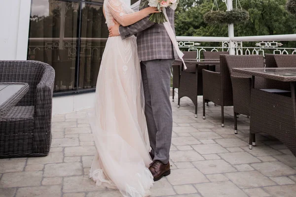 Groom Bride Hugging Together Wedding — Stock Photo, Image