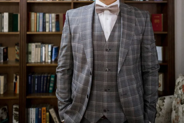 Man Puts Suit Room — Stock Photo, Image