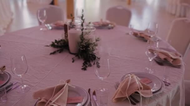 Inredning Bröllopsbordet Restaurangen — Stockvideo