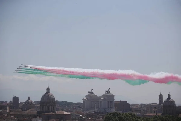 2018 Rom Italien Das Flugzeug Der Italienischen Luftwaffe Frecce Tricolori — Stockfoto