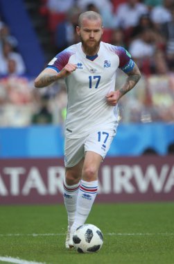 16.06.2018. Moskova, Rusya: Gunnarsson içinde hareket sırasında maç FIFA Dünya Kupası Rusya 2018, D grubu, futbol maç arasında Arjantin v İzlanda Moscow Spartak stadyumu.