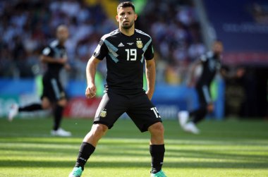 16.06.2018. Moskova, Rusya: Aguero eylem sırasında maç FIFA Dünya Kupası Rusya 2018, D grubu, futbol maç arasında Arjantin v İzlanda Moscow Spartak stadyumu.
